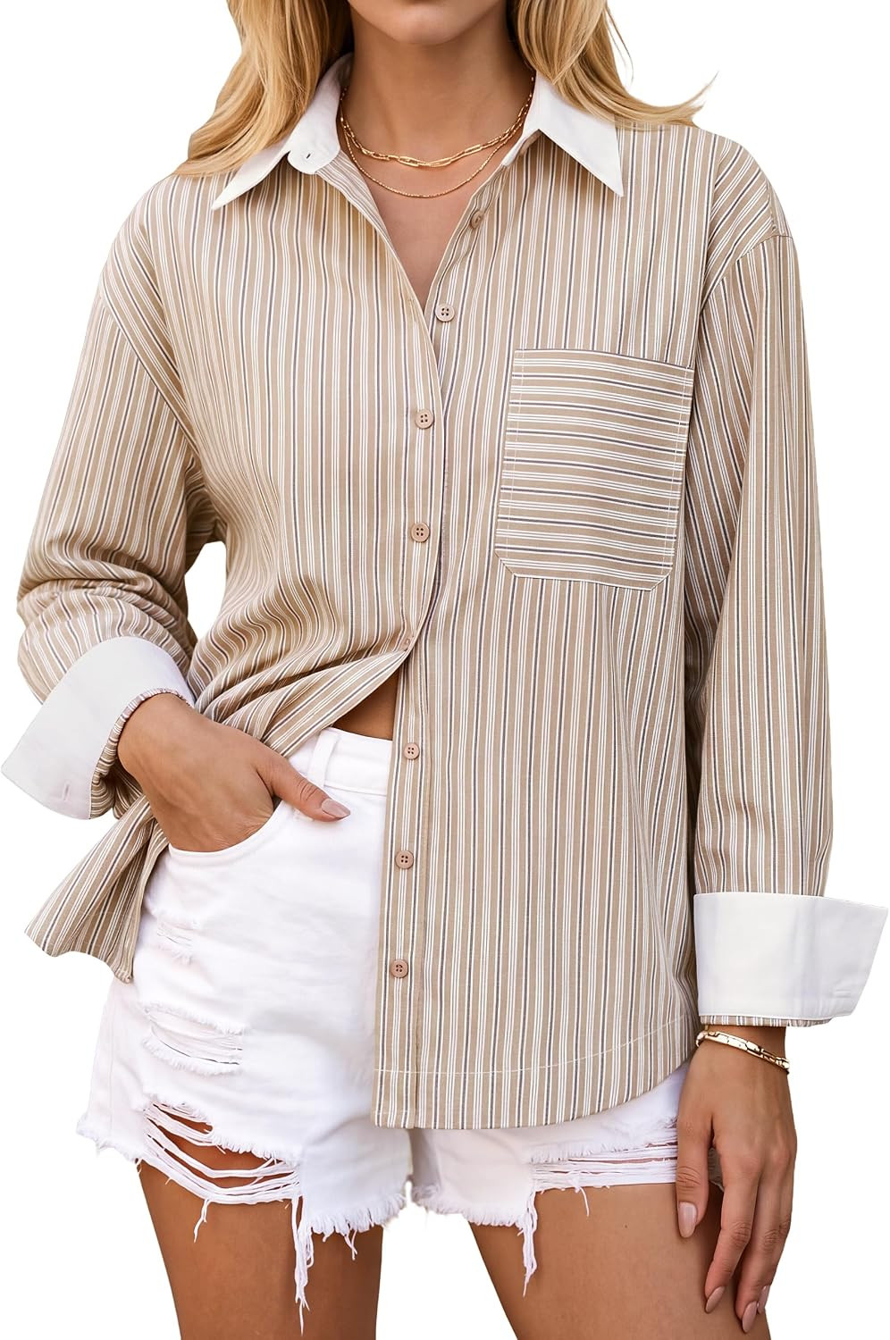 Blooming Jelly Womens Striped Button Down Shirt Business Casual Blouses | Amazon (US)