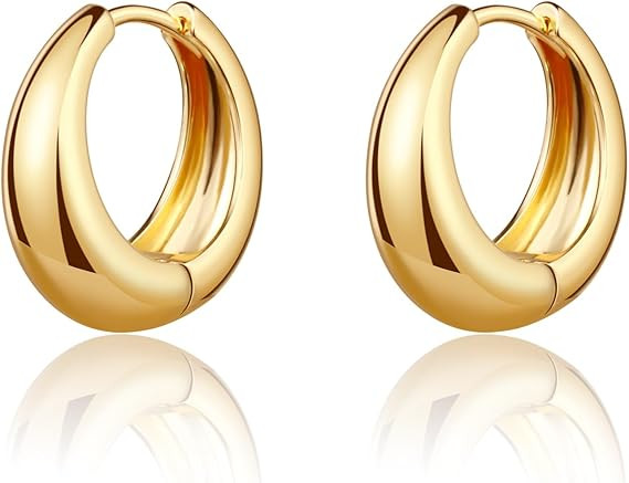 Small Gold Chunky Huggie Hoop Earrings, 14K Gold Plated Thick Huggie Earring, Lightweight Chunky ... | Amazon (US)