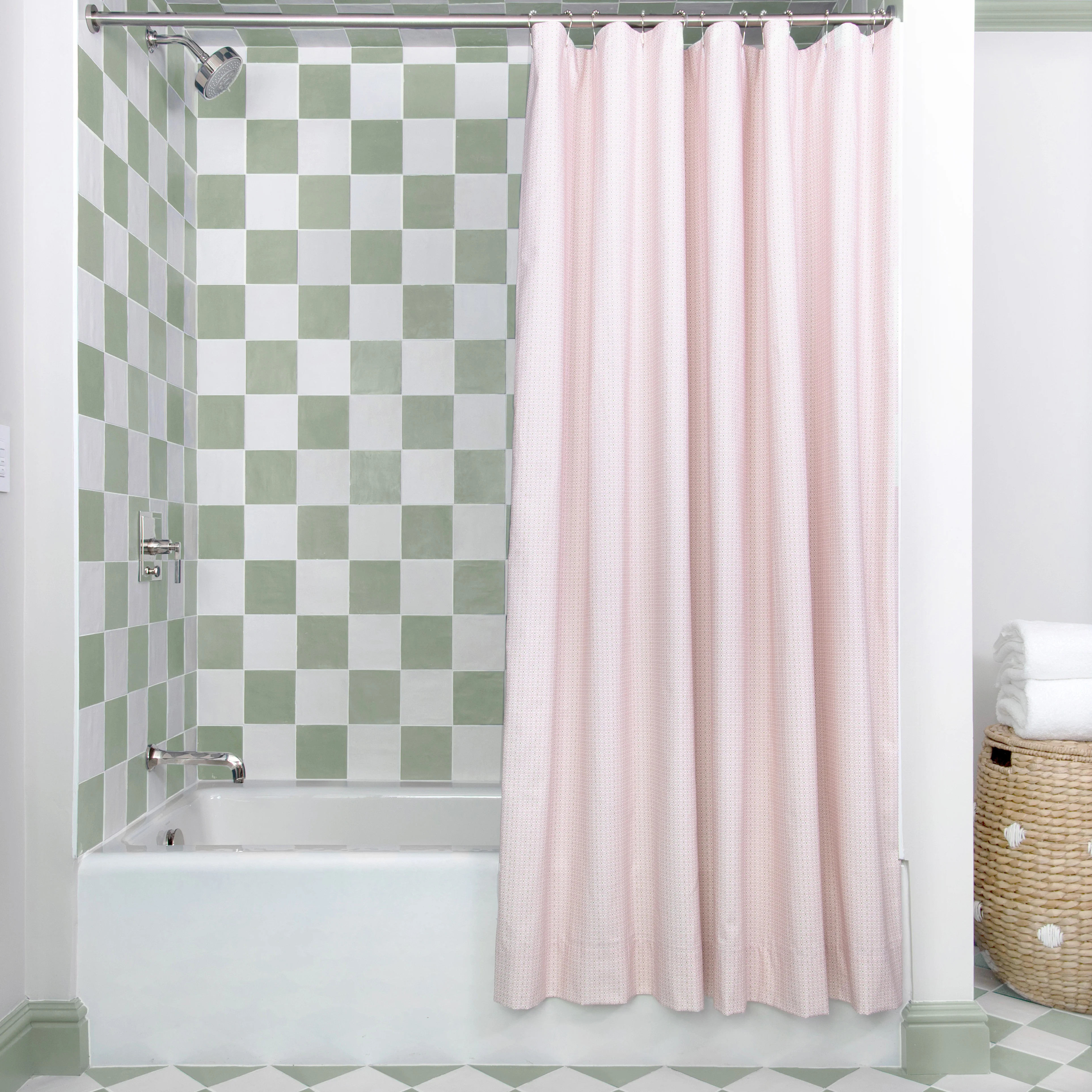 Custom Pink and Green Shower Curtain with Geometric Print | Pepper