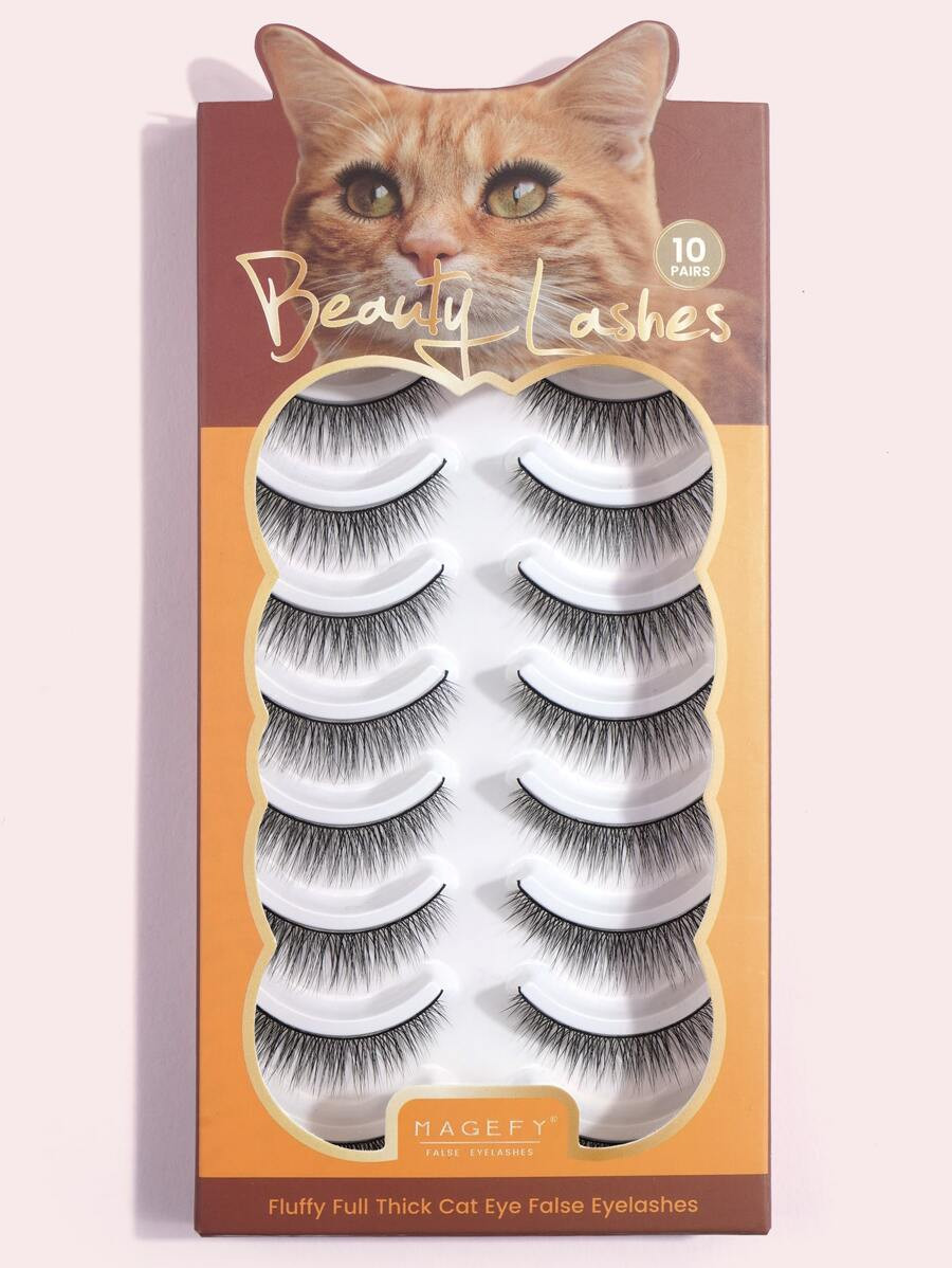 MAGEFY MAGEFY 10 Pairs Of Natural Full False Eyelashes With Case,Fluffy Slim For Everyday Use Man... | SHEIN