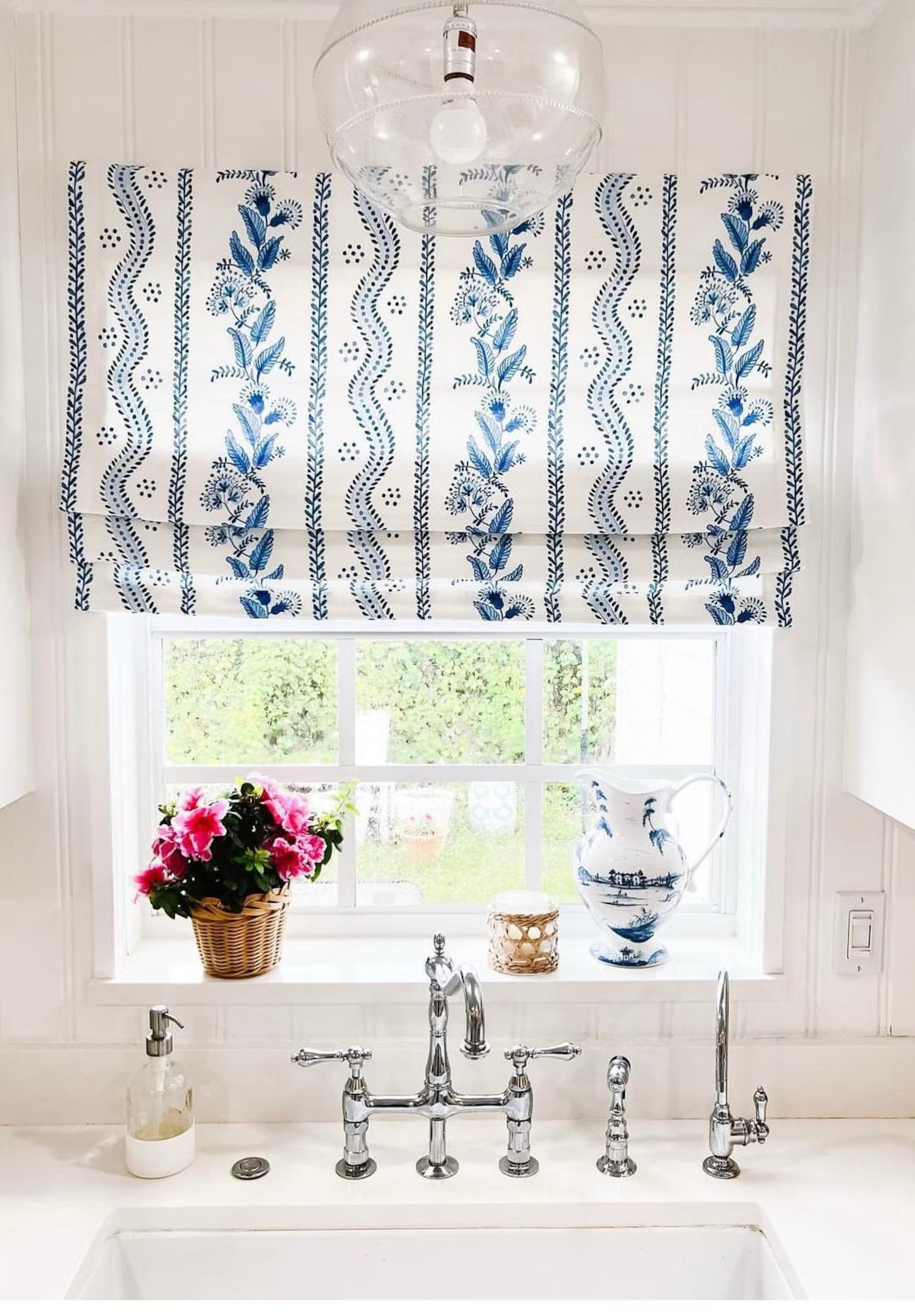 Blue Floral Striped Custom Roman Shade, Fabric Included in Price fabric in Photo - Etsy | Etsy (US)