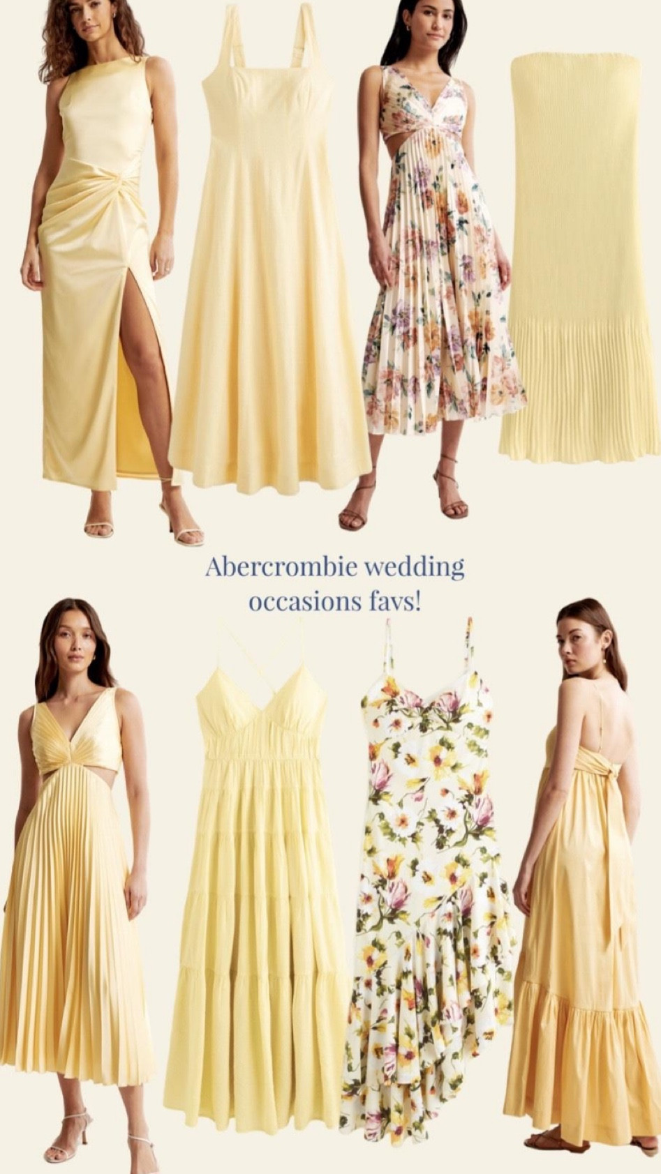 @Abercrombie wedding shop is SO GOOD
Stunning yellow options for wedding guest, shower guest and bridal related occasions!
I'm 5'6and wear a xs.
Regular length fit me best especially when l added a little kitten heel!

#LTKwedding #LTKstyletip
