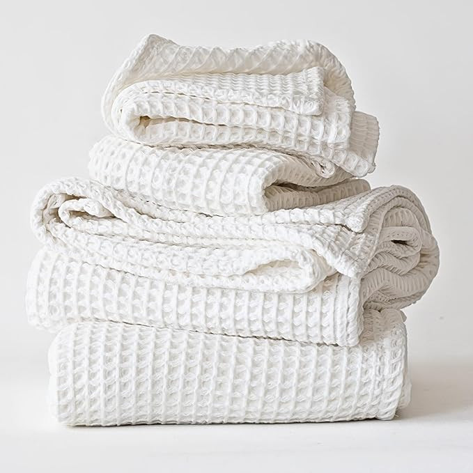 Waffle Towels for Bathroom Set of 4, Luxury Soft Quick Dry Premium 100% Turkish Cotton Towels (Wh... | Amazon (US)