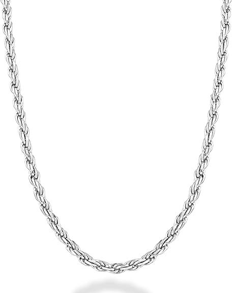 Miabella Solid 925 Sterling Silver Italian 2mm, 3mm Diamond-Cut Braided Rope Chain Necklace for M... | Amazon (US)