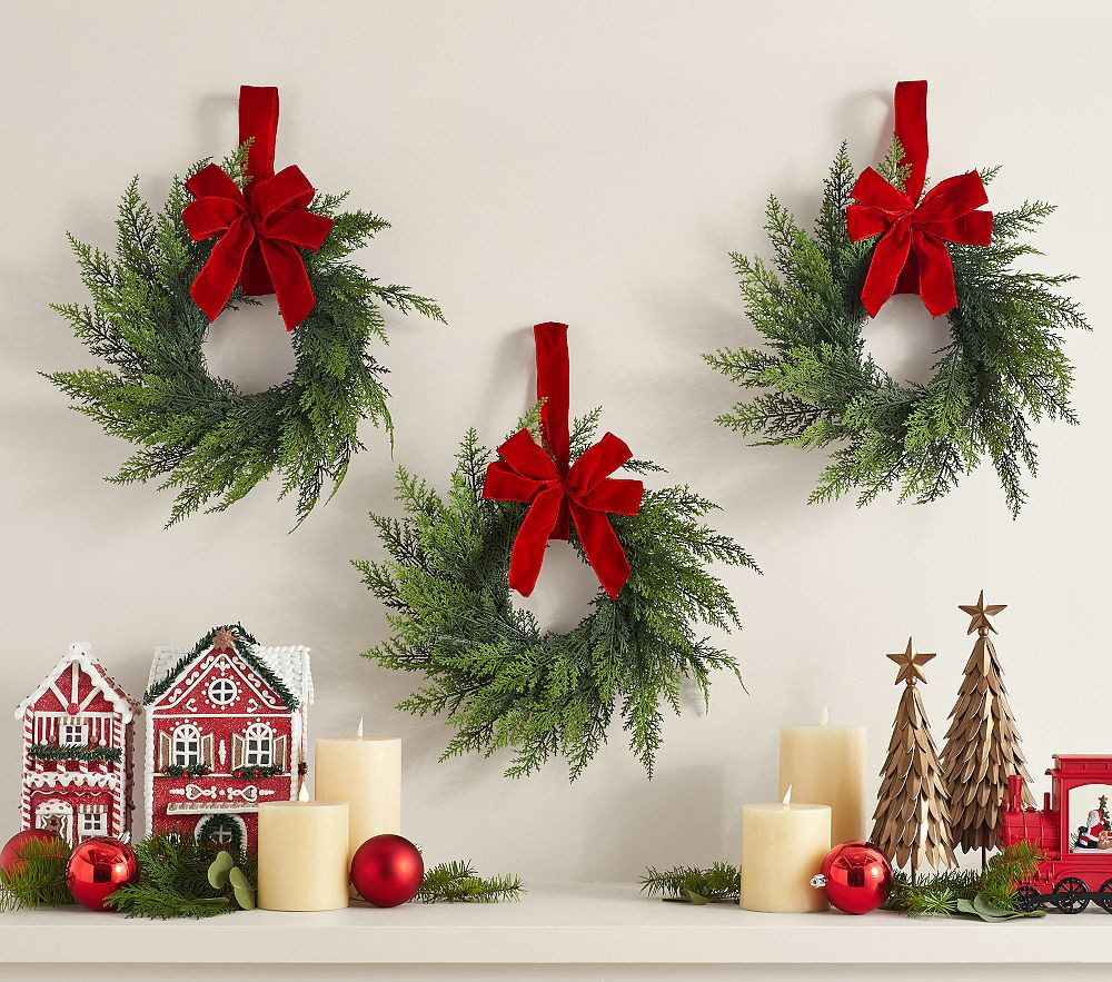 Mini Cedar Ribbon Wreaths, Set of 3 | Pottery Barn Kids