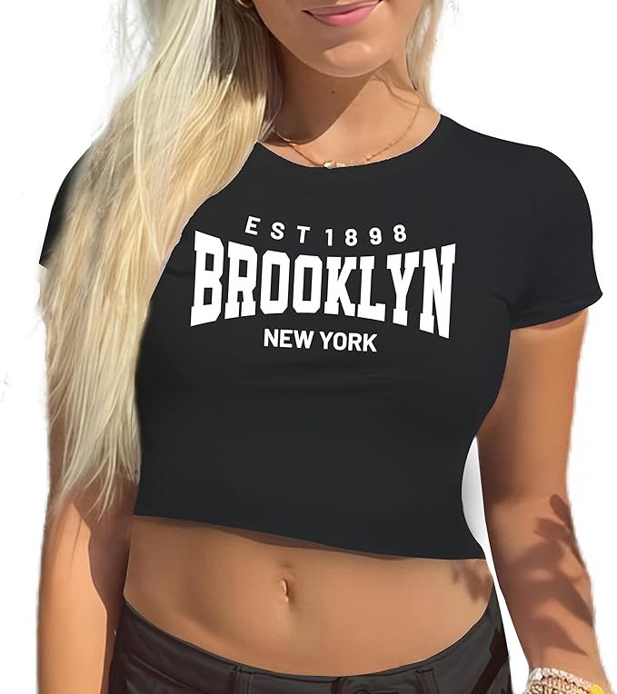 1 & 9 Graphic Tees for Women Y2K Tops Short Sleeve Letter Print Crop Tops for Women Baby Tees for... | Amazon (US)