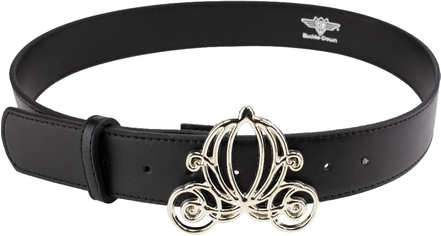 Buckle-Down Women's Disney Belt, Cinderella Carriage Silver Buckle, Black Vegan Leather Belt | Amazon (US)
