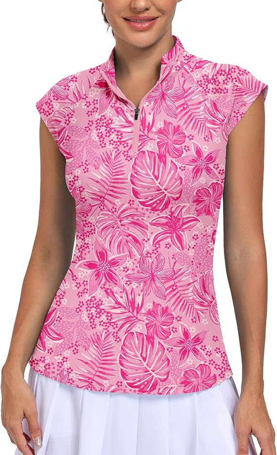 WOWENY Womens Golf Shirts Cap Sleeve Polo Quick Dry Tennis Tops Pickleball Outfits Quarter Zip | Amazon (US)