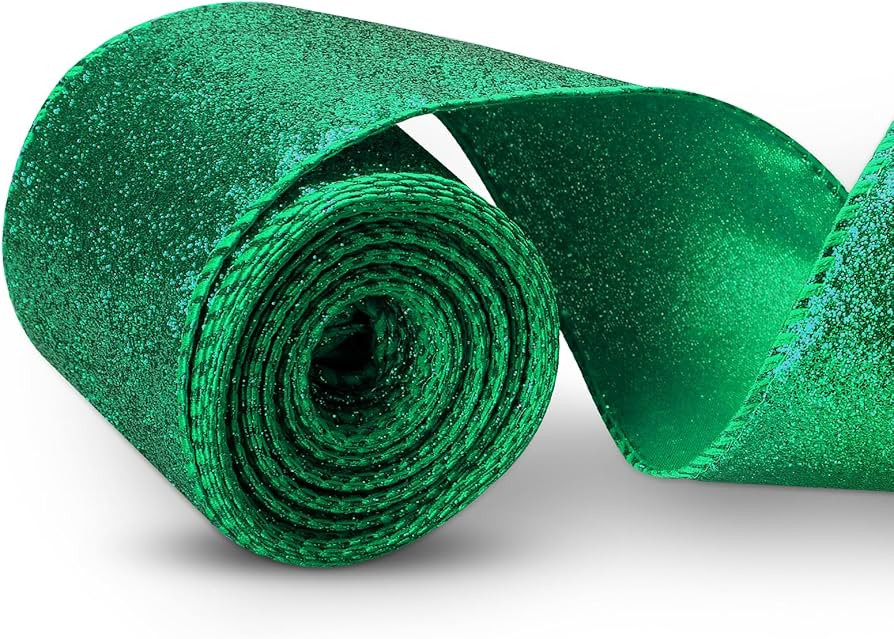 10 Yards Christmas Glitter Ribbon with Metallic Edge, Glitter Wired Ribbon Shiny Ribbon for Chris... | Amazon (US)