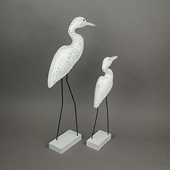 Things2Die4 Set of 2 Hand Carved Wood and Metal White Egret Bird Statues Coastal DecorOne Size | Amazon (US)