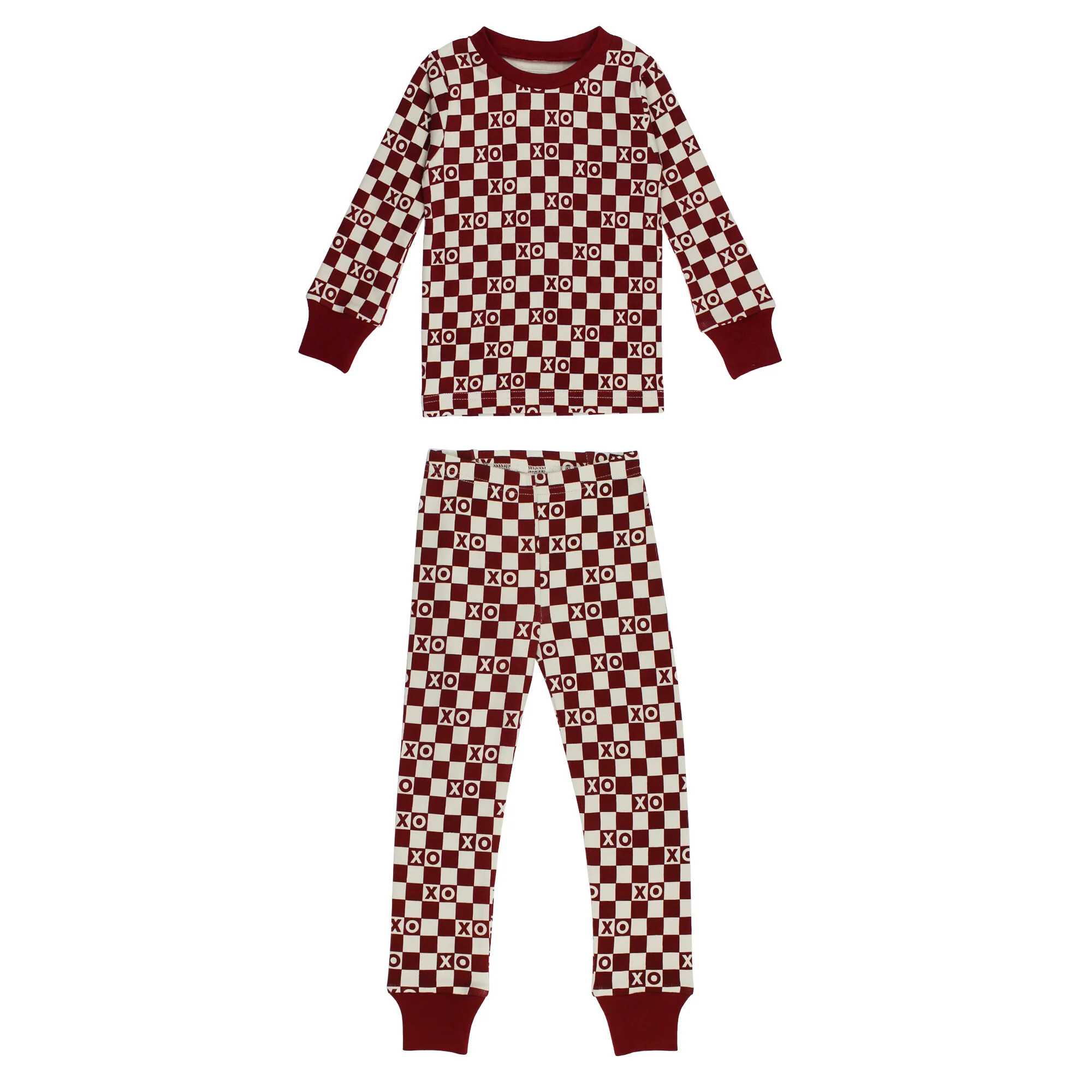 Kids' Organic L/Sleeve PJ Set in Crimson XO Checker | L'ovedbaby