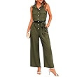 PRETTYGARDEN Women's Summer Jumpsuits Dressy Casual Sleeveless Button Up Belted Long Pants Romper... | Amazon (US)