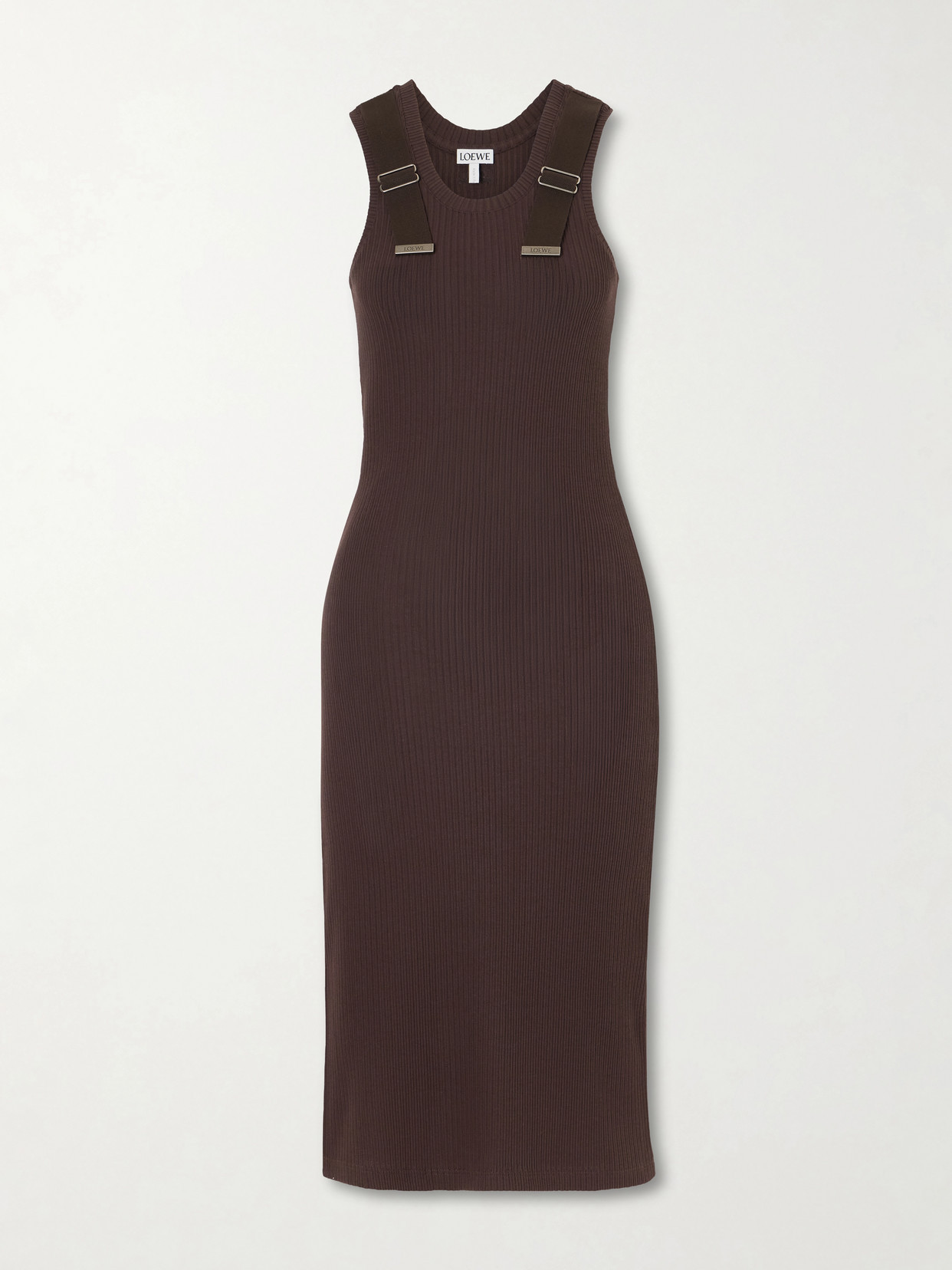 LOEWE - Embellished Ribbed Stretch-cotton Midi Dress - Brown | NET-A-PORTER (US)