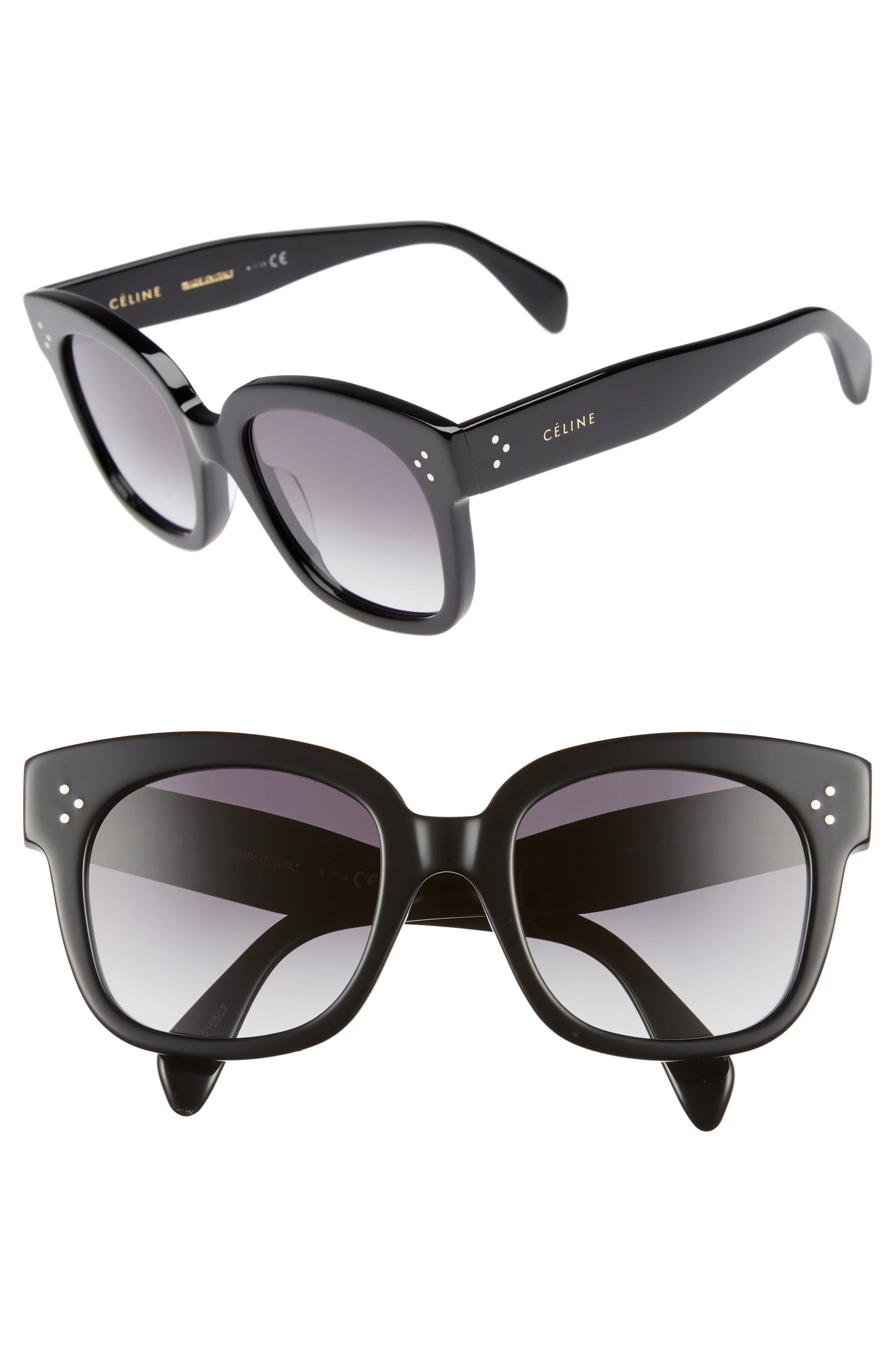 Women's Celine 54mm Square Sunglasses - Black/ Smoke | Nordstrom