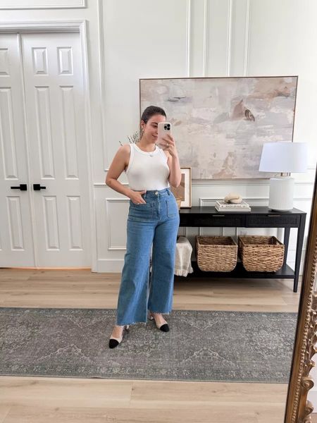 Here's a simple outfit idea for casual days! Love this high waisted wide leg jeans, ribbed tank and Chanel inspired block heels

#petitefashion #outfitinspo #fashionfinds #springclothes #summeroutfit

#LTKSeasonal #LTKstyletip #LTKFind