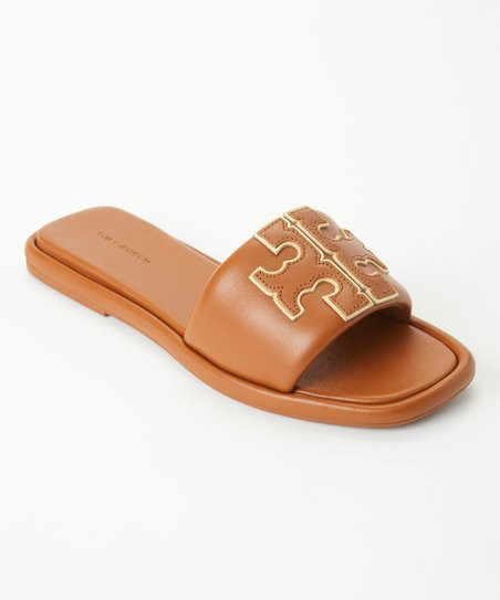 Tory Burch Bourbon Miele & Gold Double T Leather Slide - Women | Zulily