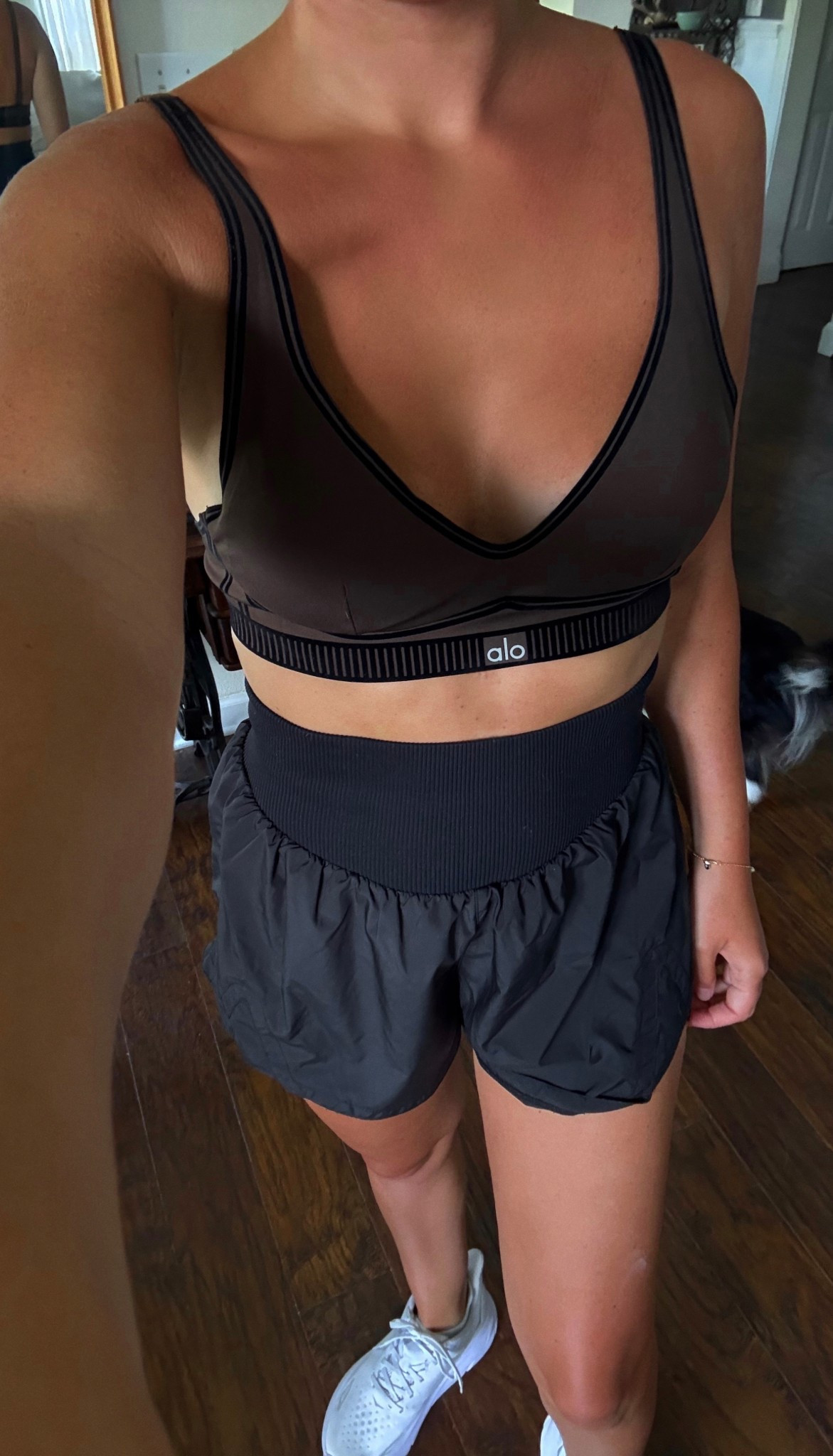 Today’s workout fit! Favorite workout shorts by far.. wearing a medium in both! 

Alo, Alo yoga, free people, fp, Amazon, hoka, workout, activewear 