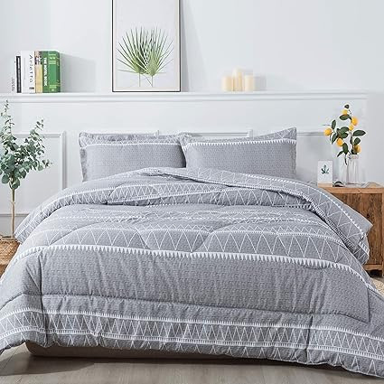 Litanika Grey Boho Comforter King(104x90lnch), 3 Pieces(1 Bohemian Striped Comforter and 2 Pillow... | Amazon (US)