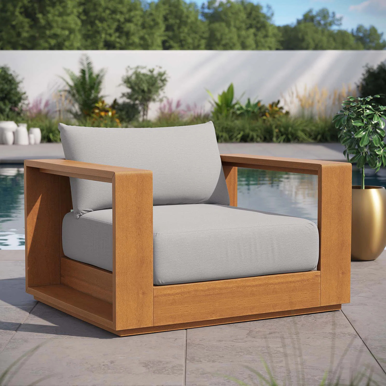 Tahoe Outdoor Patio Acacia Wood Chair In Natural Light Gray | Wayfair North America