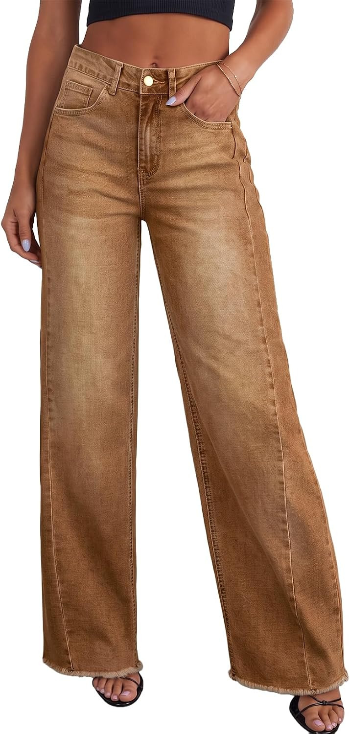 Sidefeel Women's Wide Leg Jeans High Waisted Stretchy Denim Pants | Amazon (US)