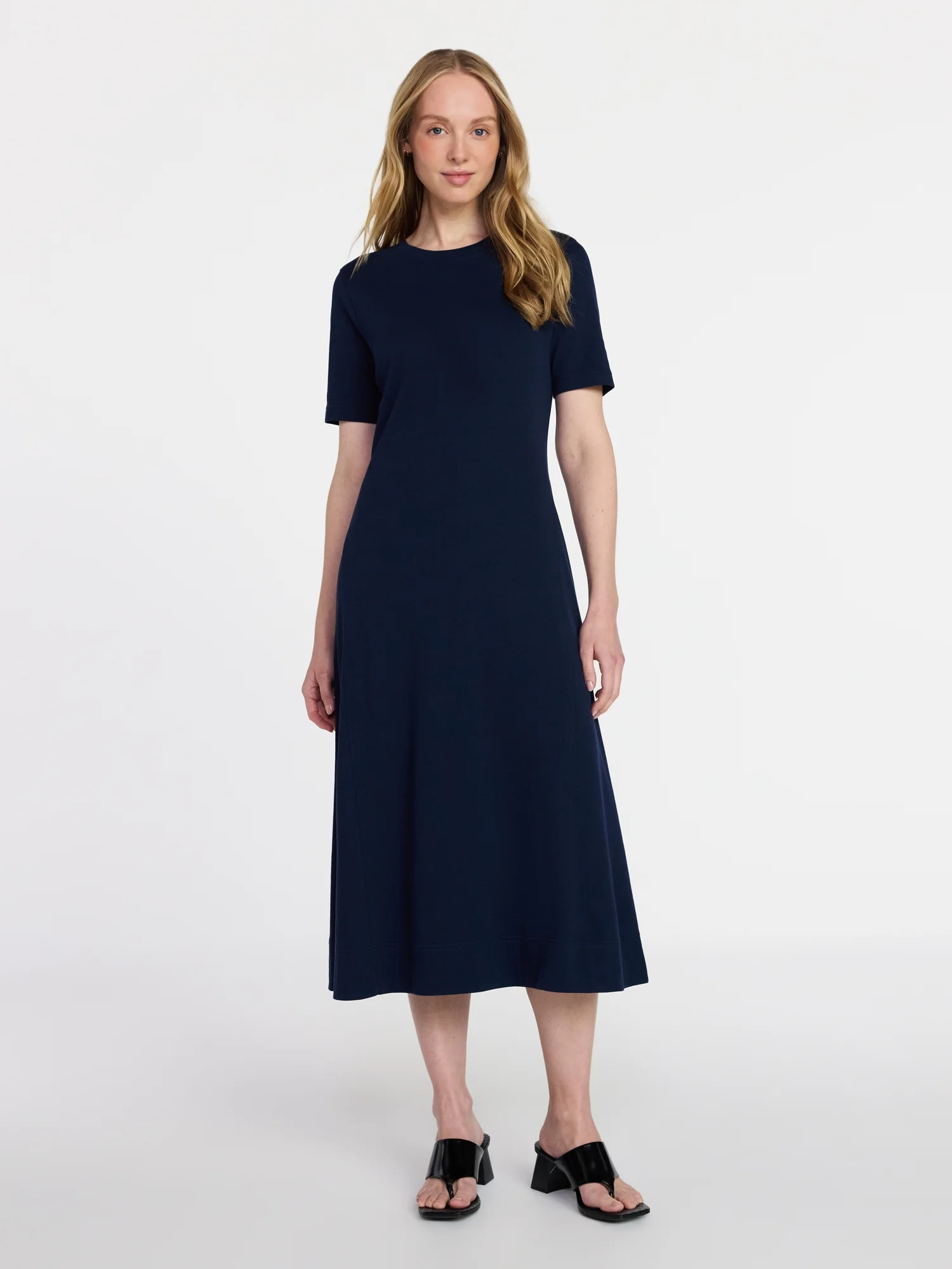 Time and Tru Women's and Women's Plus Seamed Cotton Midi Dress, Sizes XS-4X | Walmart (US)