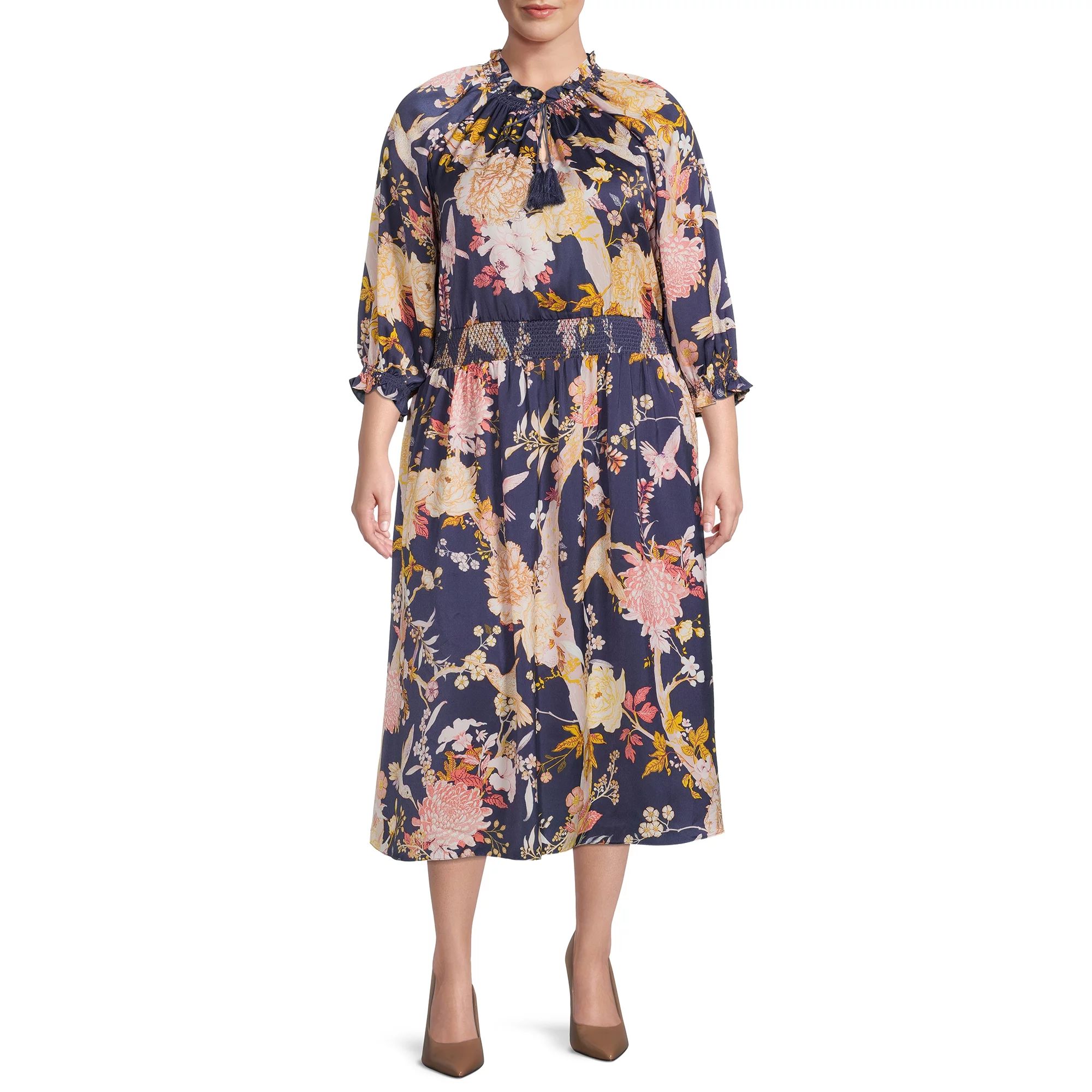 Terra & Sky - Terra & Sky Women's Plus Size Peasant Midi Dress - Walmart.com | Walmart (US)