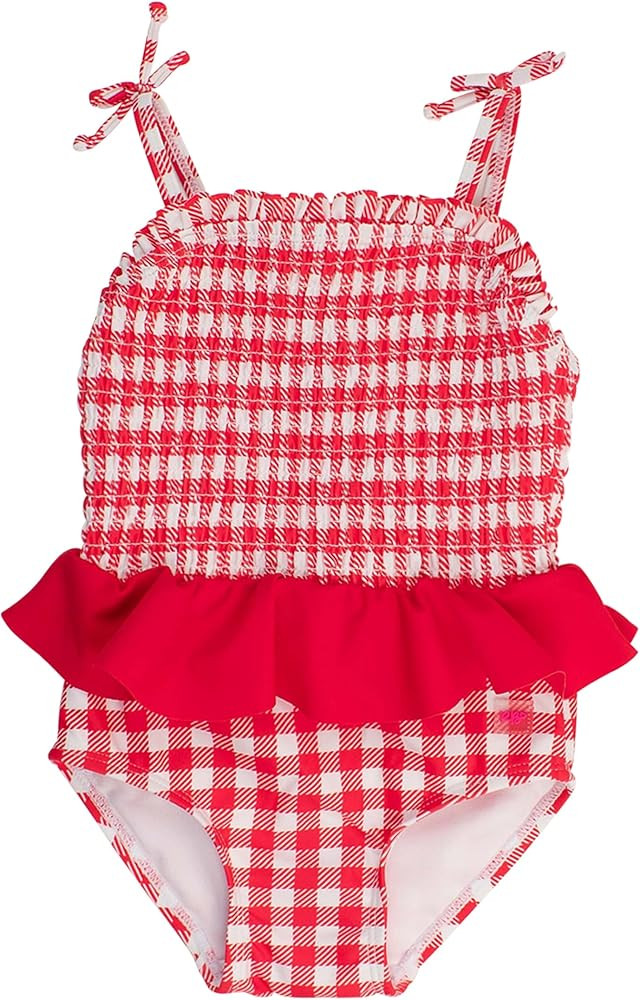 RuffleButts Girls UPF50+ Sun Protection Peplum Smocked Bodice/Tulle Skirted One Piece Swimsuit | Amazon (US)