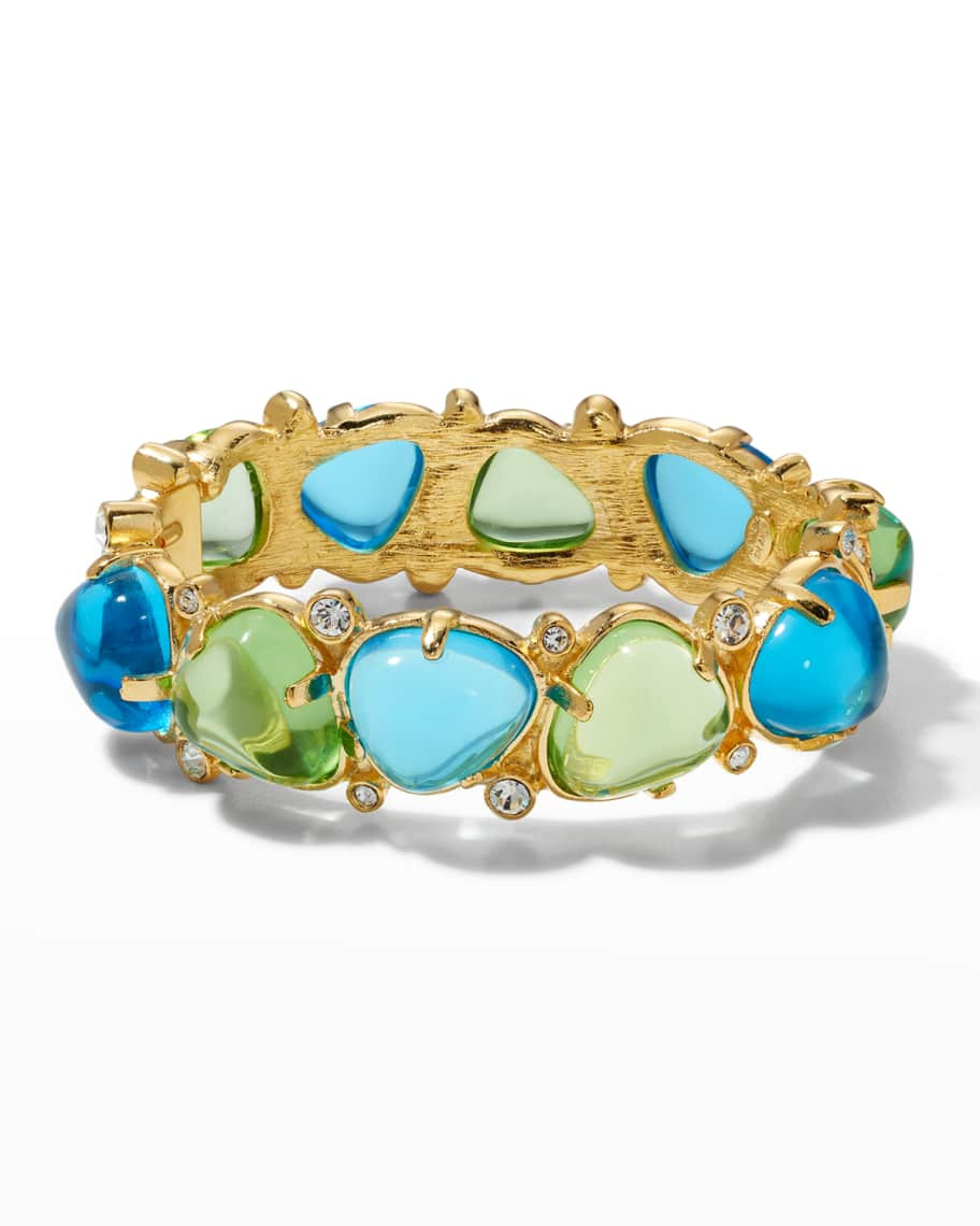 Kenneth Jay Lane Crystal Aqua and Peridot Cabochon Stone Hinged Bracelet | Neiman Marcus