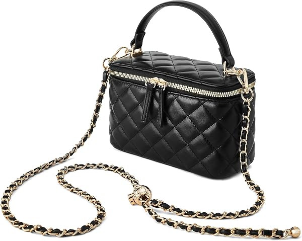 Vanity Purses for Women Small Quilted Box Crossbody Purse Square Top Handle Tote Bag With Chain S... | Amazon (US)