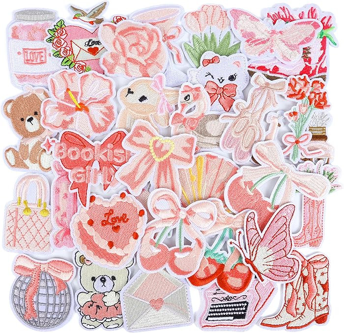 KINGSOW Girly Iron on Patches for Clothing\uff1a32PCS Pink Applique for Girls | Amazon (US)
