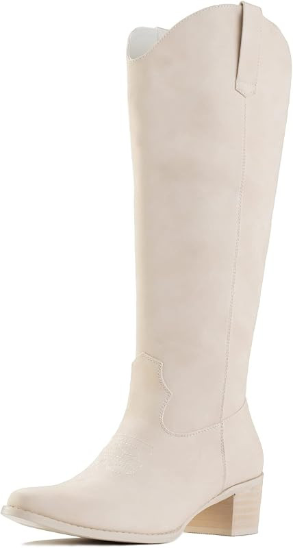 LLYONE Cowboy Boots for Women Knee High, Cowgirl Boots Tall Western Wide Calf Suede Chunky Heel P... | Amazon (US)