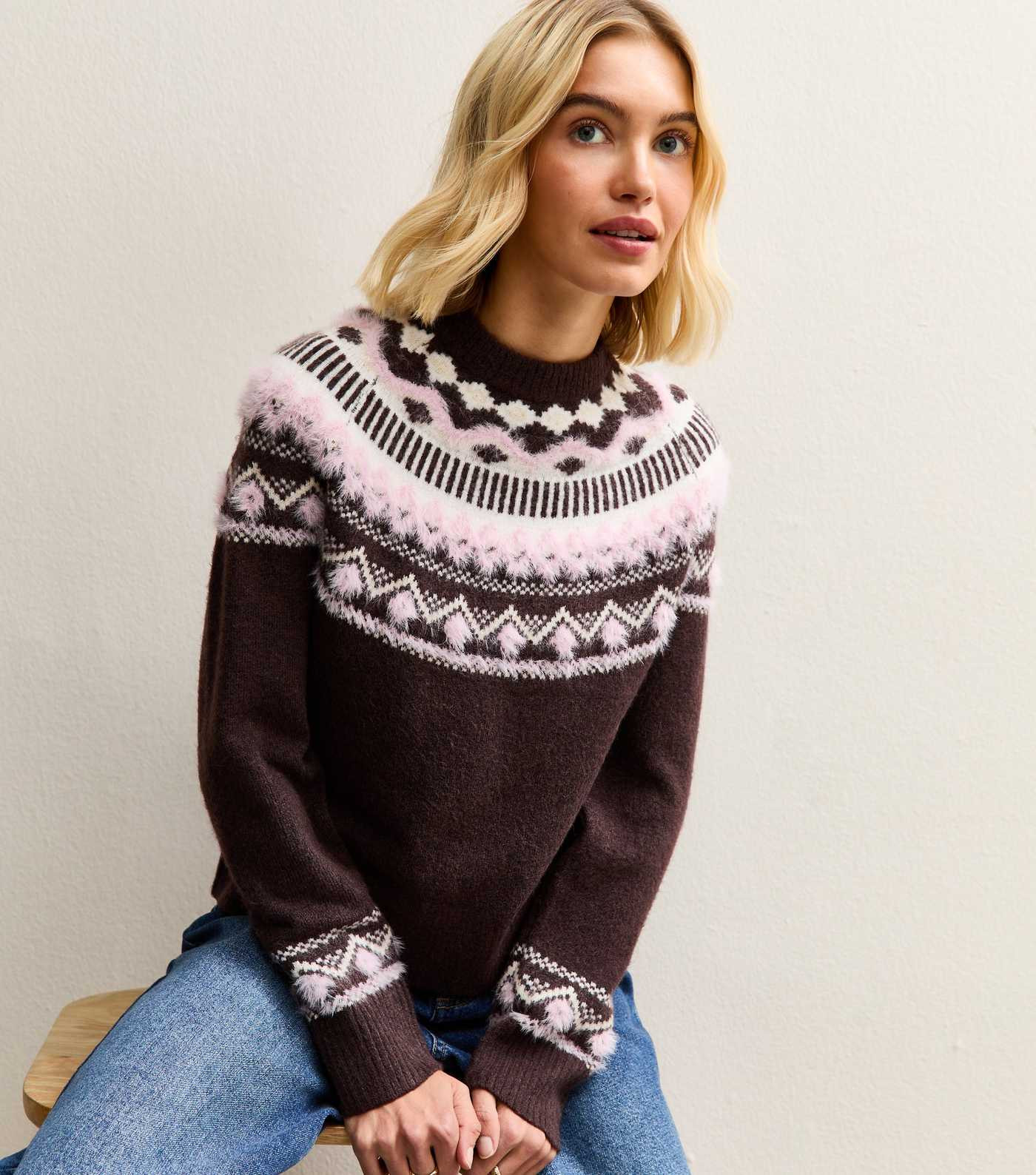 Brown Fluffy Fairisle Jumper | New Look | New Look (UK)