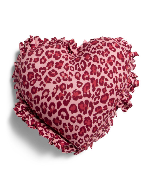 20x19 Realistic Leopard Printed Ruffle Trim Heart Pillow | TJ Maxx