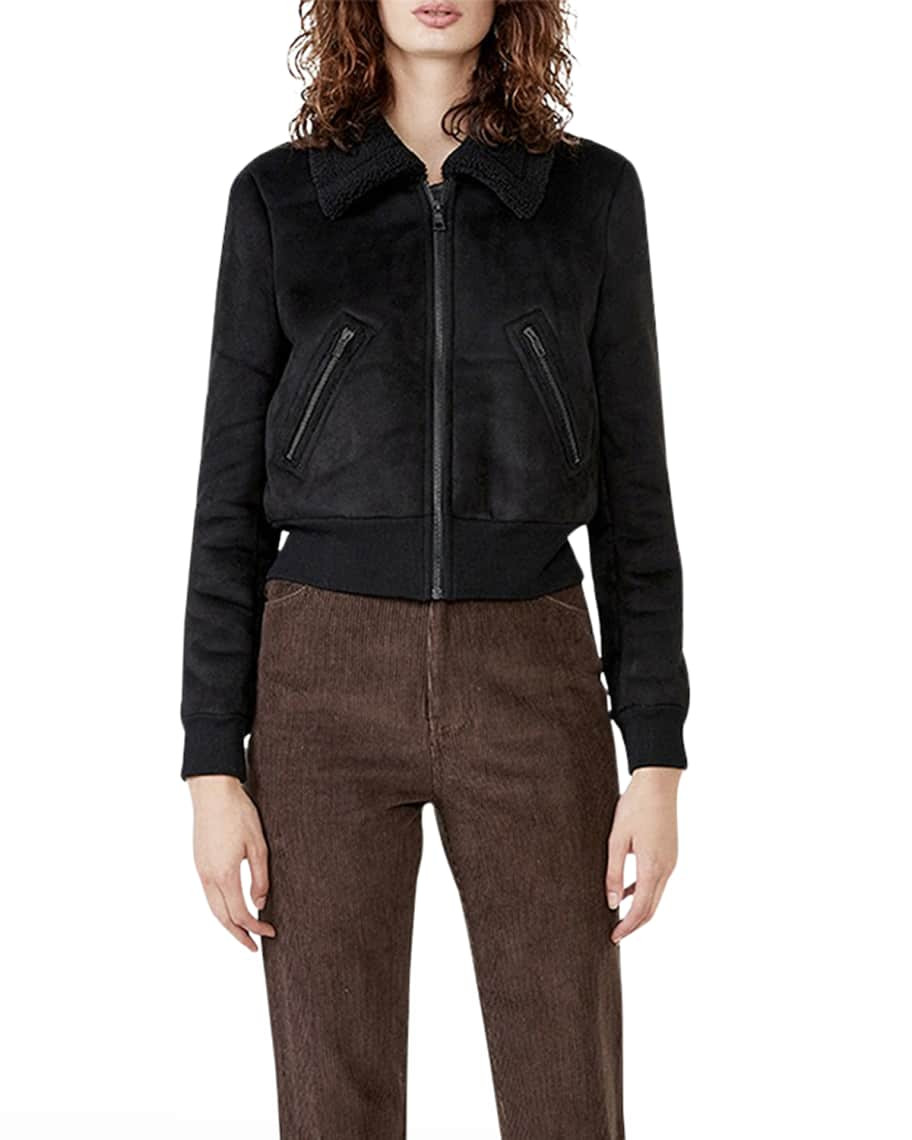 Bardot Faux-Suede Shearling Bomber Jacket | Neiman Marcus