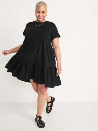 Short-Sleeve Tiered Slub-Knit Mini Swing Dress for Women | Old Navy (US)