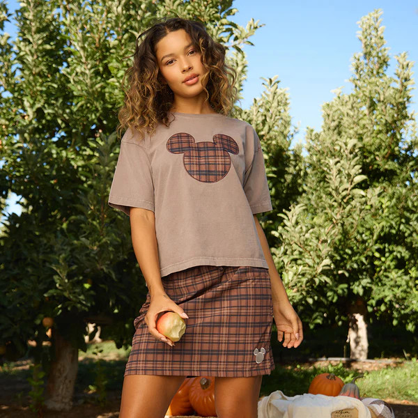 Disney Mickey Plaid Oversized Tee, Brown | Albion Fit