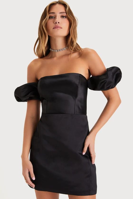 Significant Sensation Black Satin Off-the-Shoulder Mini Dress | Lulus