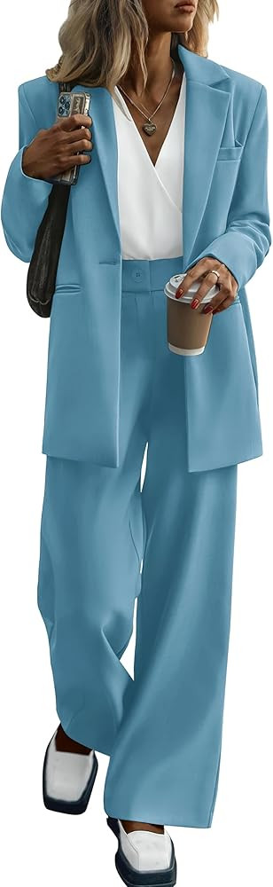 PRETTYGARDEN Women's Fall Two Piece Outfits Dressy Blazer Jacket and Wide Leg Pants Pockets Busin... | Amazon (US)