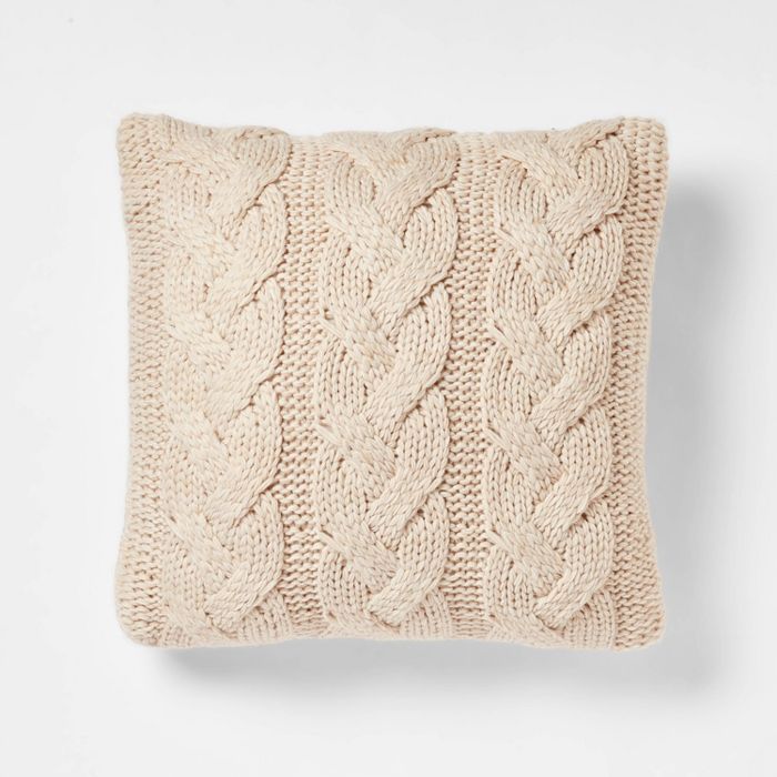 Oversized Chunky Cable Knit Square Throw Pillow Neutral - Threshold&#8482; | Target