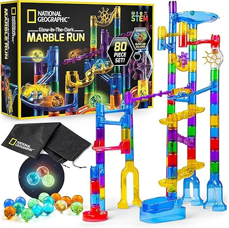 NATIONAL GEOGRAPHIC Glowing Marble Run – Construction Set with 15 Glow in The Dark Glass Marble... | Amazon (US)
