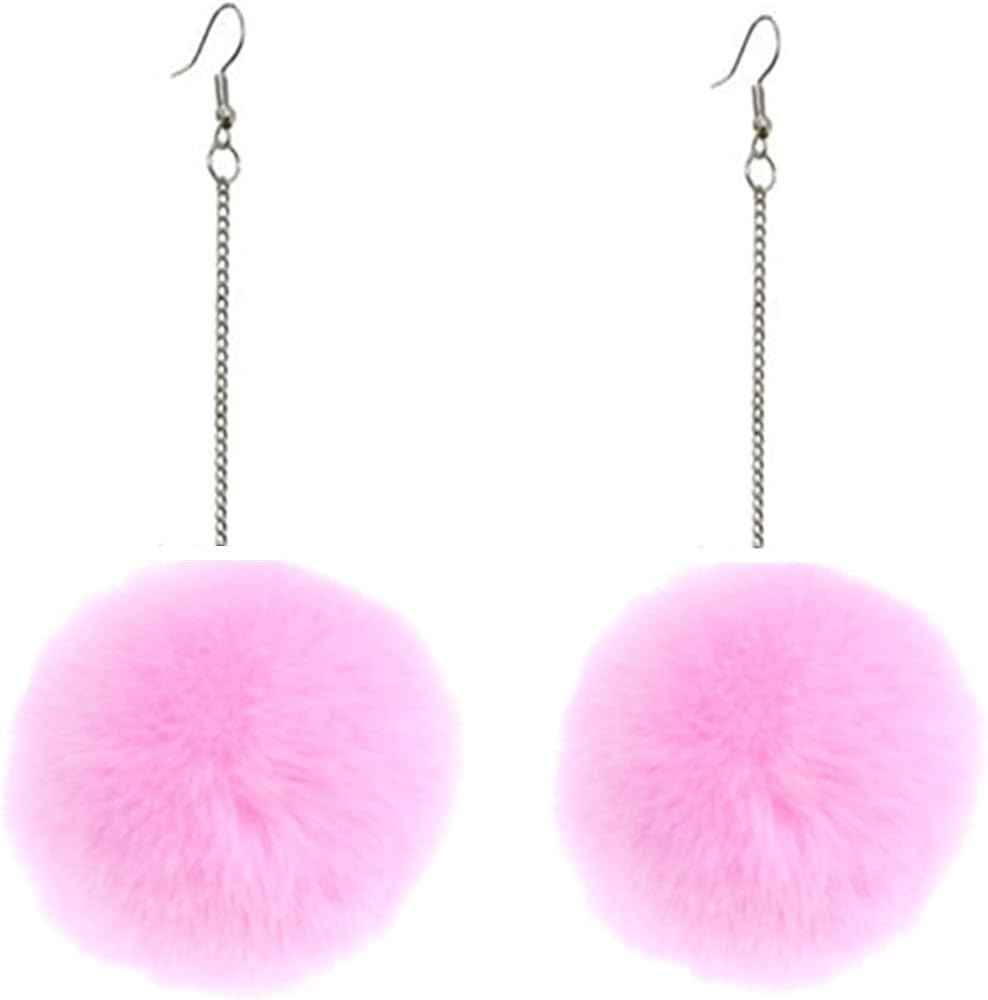 Colorful Faux Fur Fluffy Ball Earrings - Handmade Soft Plush Pom Pom Dangle Drop Earring for Wome... | Amazon (US)