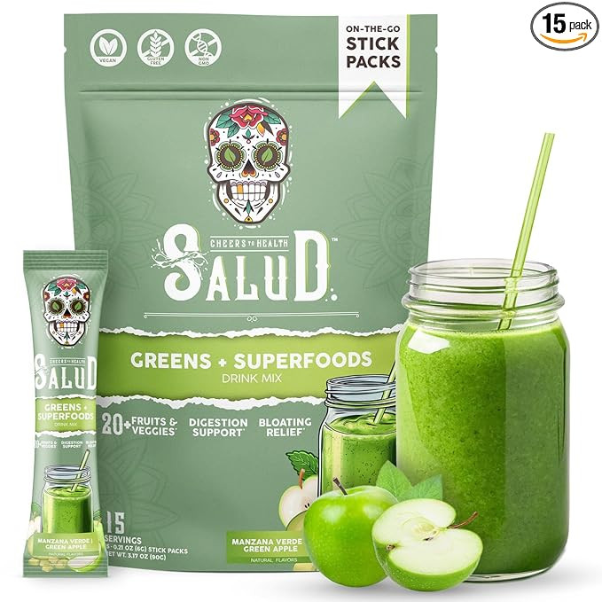 Salud 2-in-1 Greens Powder + Superfood Drink Mix Packets, 20+ Fruits and Veggies, Probiotics, Pre... | Amazon (US)