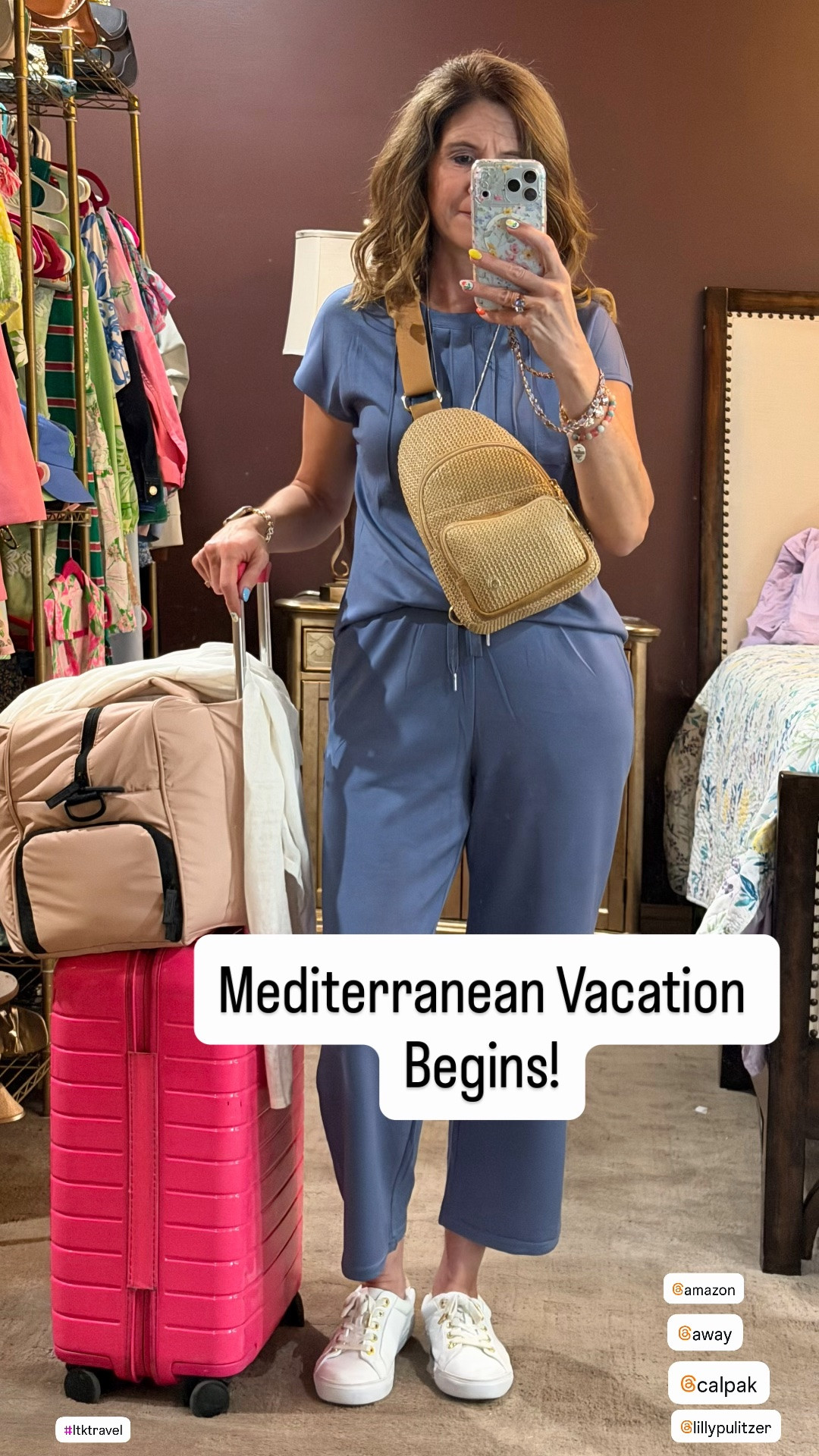 Travel Outfit 

✈️ Mediterranean Vacation Travel Day!

Off to Europe today and keeping it comfortable while still looking put together.

This travel set is one of my favorite finds—super soft, comfy and perfect for long flights. Best part? It’s under $35 and currently 30% off! Comes in several colors! 

Travel essentials coming with me:
Away Bigger Carry-On
Calpak Luka Duffel
Lilly Pulitzer Sneakers
Amazon Crossbody Backpack (holds SO much and SO cute! 

Everything is linked below!
#LTKStyleTip 
#TravelDay
#AirportStyle
#TravelOutfit
#MediterraneanCruise
#ItalyTravel
#CarryOnOnly
#TravelEssentials
#VacationStyle
#TravelFashion
#CruiseStyle
#SummerTravel
#LTKTravel
#LTKStyle
#LTKSaleAlert
#AwayTravel
#Calpak
#AmazonFinds
#LillyPulitzerStyle

travel day outfit
airport outfit
Europe travel outfit
Mediterranean cruise
carry on only travel
travel style
vacation outfit
airport fashion
Away luggage
Calpak Luka duffel
Amazon travel bag
comfortable travel clothes sneakers
summer travel style
Italy vacation
travel essentials
carry on packing

#LTKOver40 #LTKTravel #LTKSaleAlert