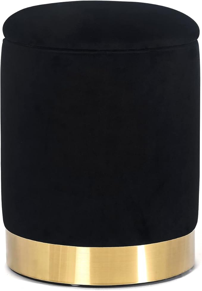 Decent Home Round Velvet Ottoman, Upholstered Storage Ottoman with Gold Trim, Footstool Soft Padded  | Amazon (US)