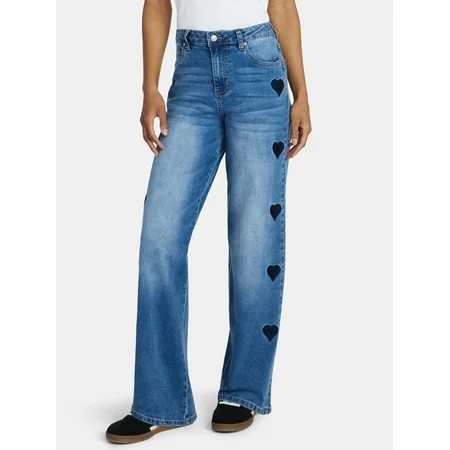Madden NYC Women’s Ultra 90's Jeans with Heart Embroidery, 32'' Inseam, Sizes 00-18 | Walmart (US)