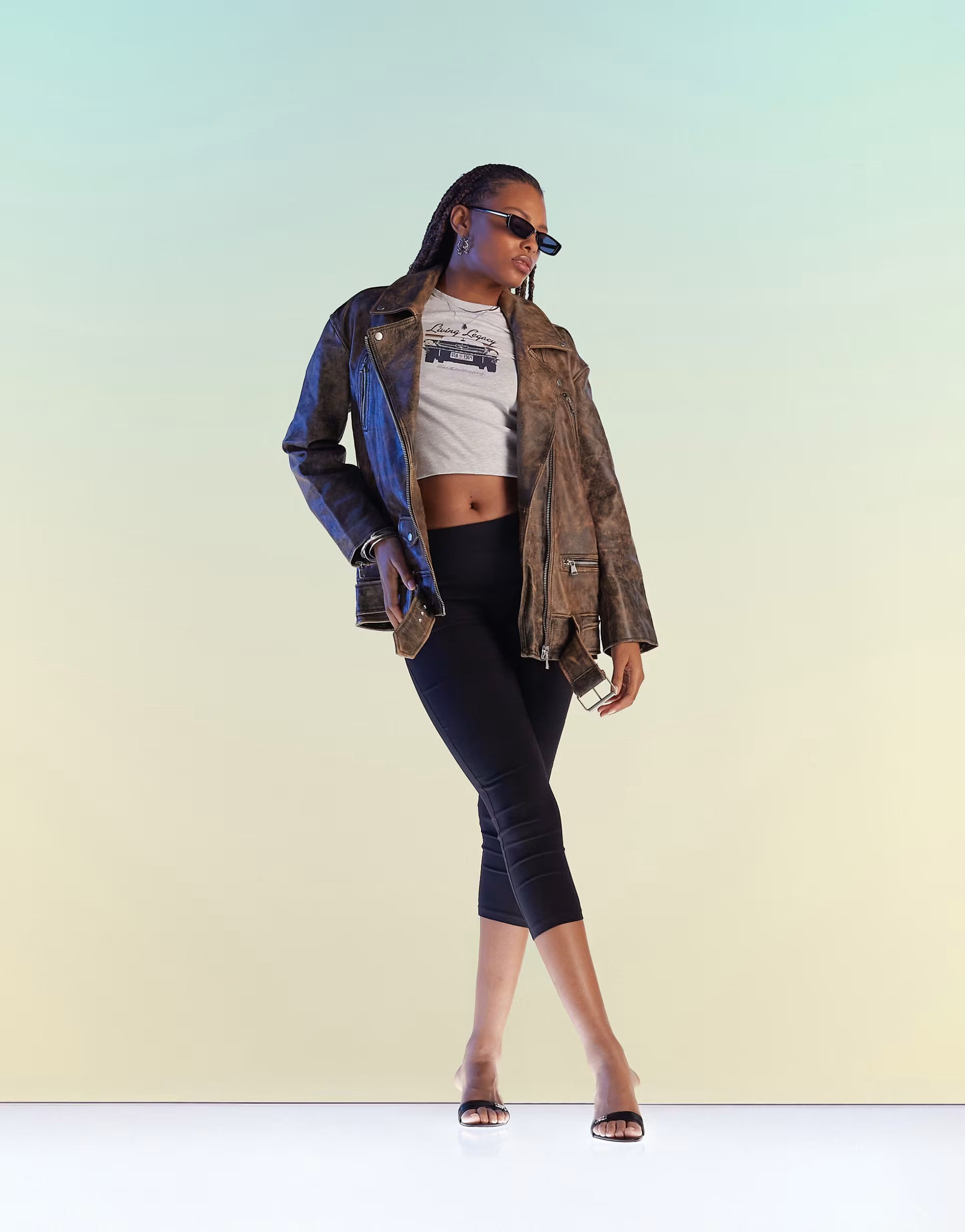 ASOS DESIGN premium washed real leather oversized biker jacket in brown | ASOS (Global)