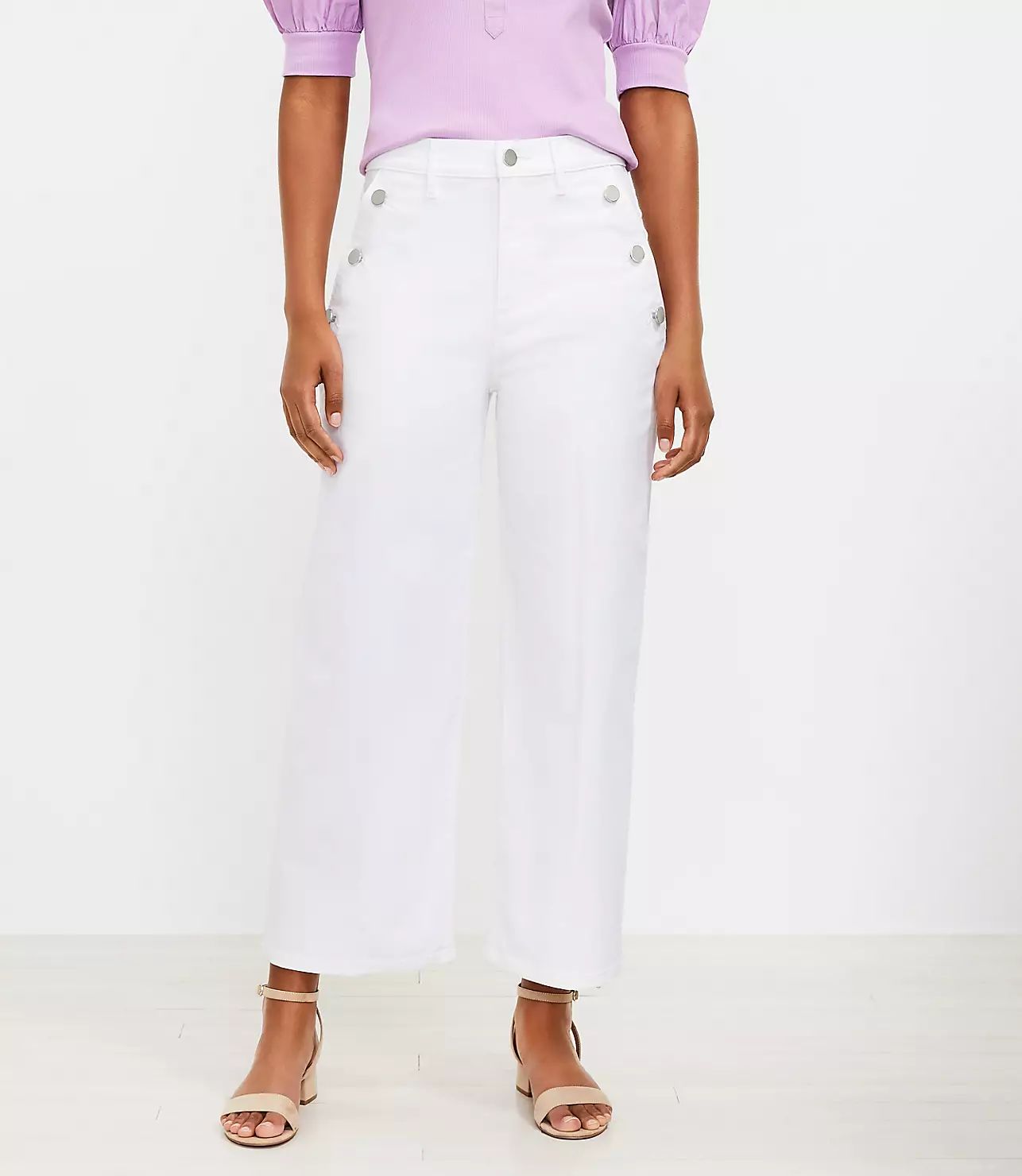 High Rise Mariner Wide Leg Jeans in White | LOFT