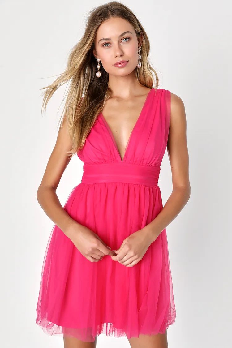 Heavenly Hues Hot Pink Tulle Sleeveless Mini Dress | Lulus (US)