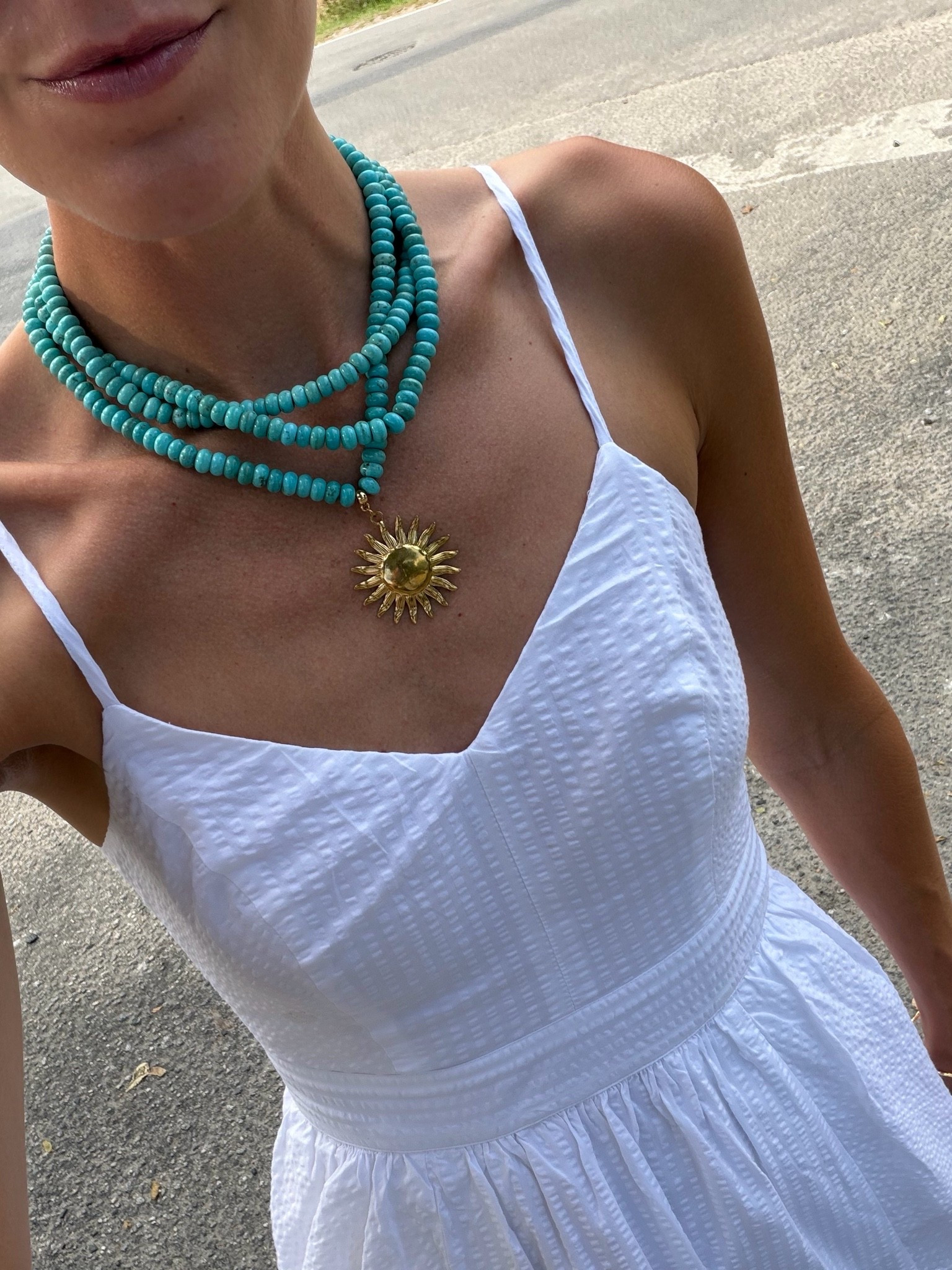 Obsessed with this turquoise necklace!!

Dress is in major sale— runs small IMO

#LTKSeasonal #LTKootd