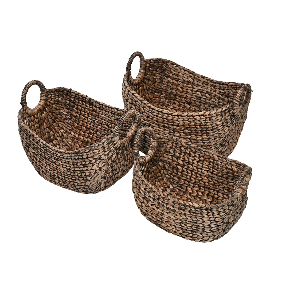 Nellie Farmhouse Classic Handwoven Hyacinth Storage Boat Baskets with Handles (Set of 3) | Wayfair North America